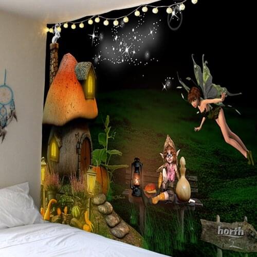 Mushrooms, Elves, Fairy Tales Psychedelic Decoration Cloth