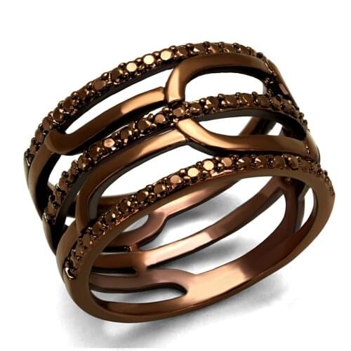 IP Coffee light Brass Ring with AAA Grade CZ in Light Coffee