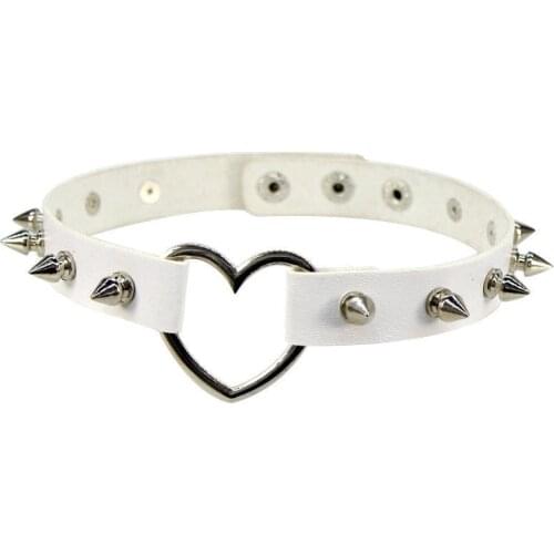 Gothic Punk Heart Goth Rivet Choker Necklaces Metal Pu Leather Chocker Adjustable Wedding Jewelry for Women Girl