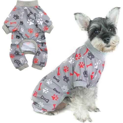Dog Jumpsuit With Paw Bone Pattern Soft Dog Pajamas Dog Clothes Apparel Stretchable For Dog Cat Clothing Pet Clothing