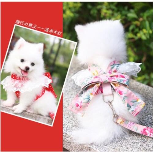 Small Dog Harness and Leash Set Pet Cat Vest Harness With Cute polka dot printed Bow For Small Puppy Dogs Chihuahua Yorkies Pug
