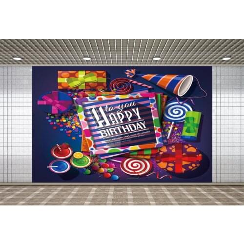 Lyavshi Colorful Birthday Party Supplies Decoration Backdrops Photographic Gift Box Photo Frame Cake Dessert Table Backgrounds