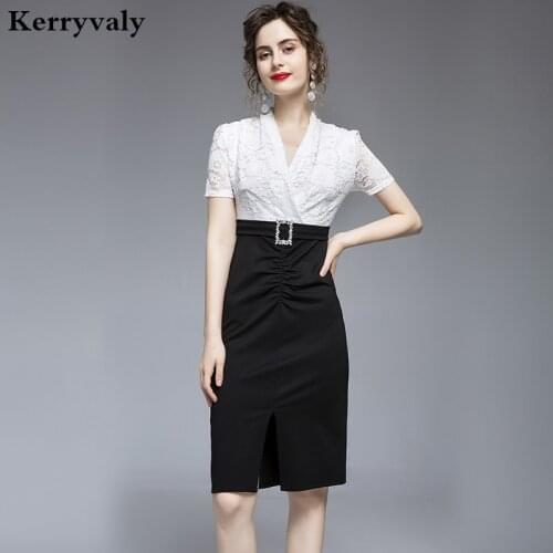 Summer Elegant Lace Stitching Contrasting Pleated French Hepburn Dress Women Sexy Dresses Party Night Club Dress 2021 K6936