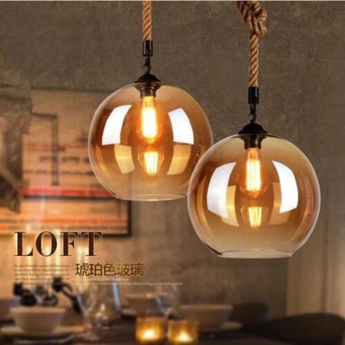 Loft Vintage retro Industrial Glass Ball Hemp rope Pendant Lights E27 AC 110V 220V lamp for Dining room Living Room Cafe Bar
