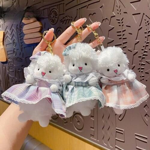 Kawaii Plush Lamb Animal Keychain Key Cute JK Campus Style Plaid Skirt Sheep Doll Key Chain Female Gift Bag Pendant Car Keyring