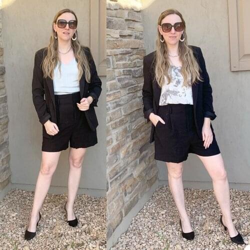 Fashion Elegant Women Suits Summer Office Lady Black Loose Pocket Blazer Streetwear Chic Daily Casual Shorts Jacket 2 Pieces Set