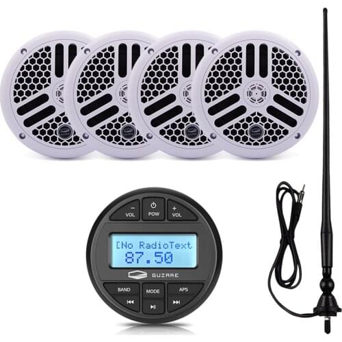 Marine Radio System Waterproof Boat Stereo Bluetooth Audio Media Receiver MP3 Player+2Pair 6.5 inch Marine Speaker+AM FM Antenna