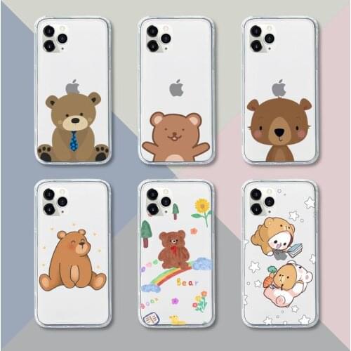 Cartoon Bear Phone Case Transparent For iPhone 13 12 11 pro mini XS XR X max 5 6 s 7 8 plus Soft Clear Mobile bags
