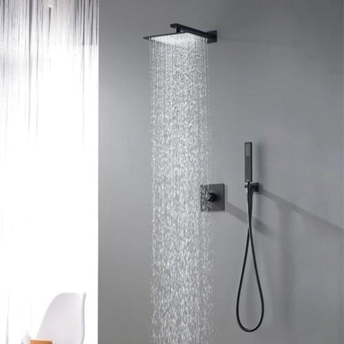 Bathroom Shower faucet set wall mounted Bathtub faucet set matte black brass square rain fall style Concealed