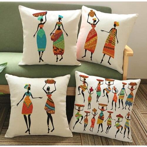 African Overhead Culture National Folk Dress Dancing Woman Characters Pillow Case Home Sofa Decoration Cushion Cover 45x45cm