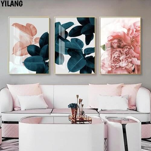 Pink Green Flower Leaf Nordic Poster Wall Art Canvas Painting Abstract Posters And Prints Wall Pictures For Living Room Decor