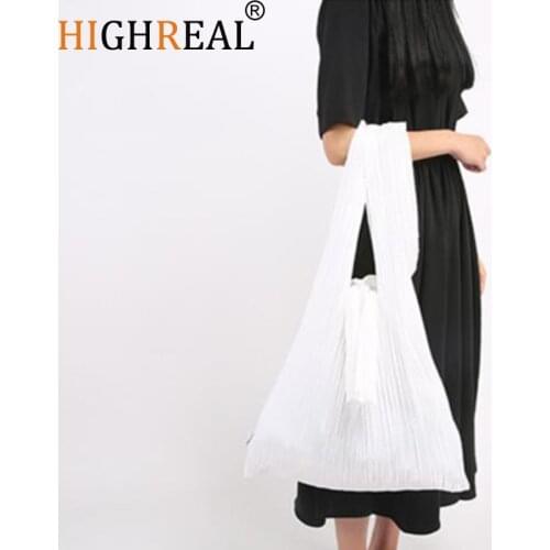 New Japanese Fold Pleated Bags Women Causal Shoulder Tote Bags Large Foldable Canvas Shopping Bags Girls Travel Storage Handbags