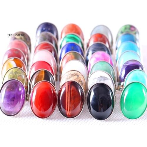 10Pcs Women Men Wedding Rings Jewelry Gift Natural Stone Oval Beads Green Onyx Adjustable Finger Ring Z100