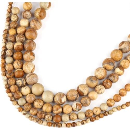 Wholesale Natural Stone Brown Picture Jaspers Round Loose Beads 15" Strand 4 6 8 10 12 14MM Pick Size For DIY Jewelry Making