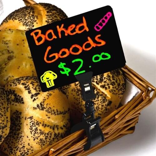 Rotational 4-1/8" Blacktags Clip Mount with Wet Erase Chalkboard Rectangular, 4.5-in Clip for Price Display