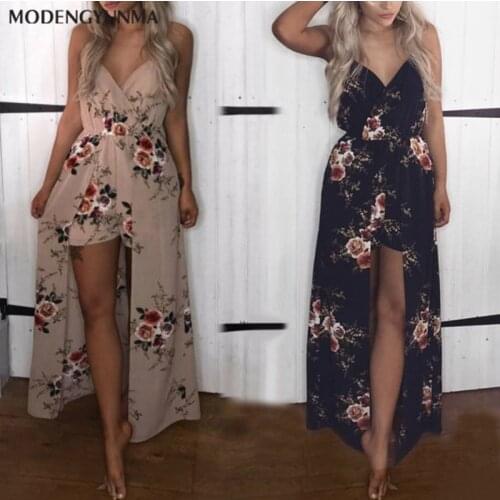 Boho Style Long Dress Women V Neck Beach Summer Dresses Floral Print Vintage Chiffon Maxi Dress Vestidos De Festa Dress Shorts