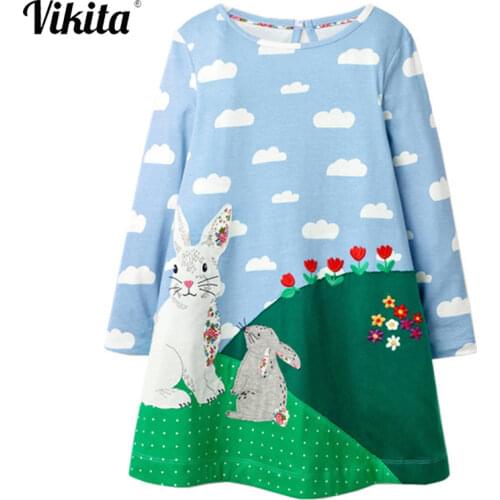 Girls Dresses Clothes Kids Cotton Rabbit Dress Animal Appliqued Children Autumn Clothing Girl Casual Dress Princess Costume