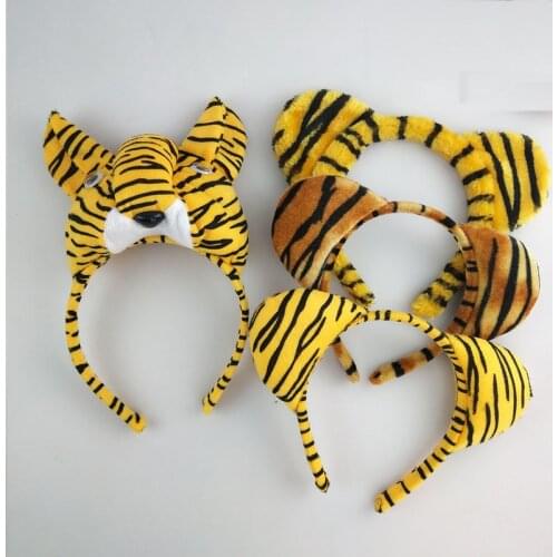 Boy Men Cartoon 3D Tiger Animal Ear Headband Cosplay Prop Carnival Birthday Party Halloween Christmas Head Wear Hair Accessories
