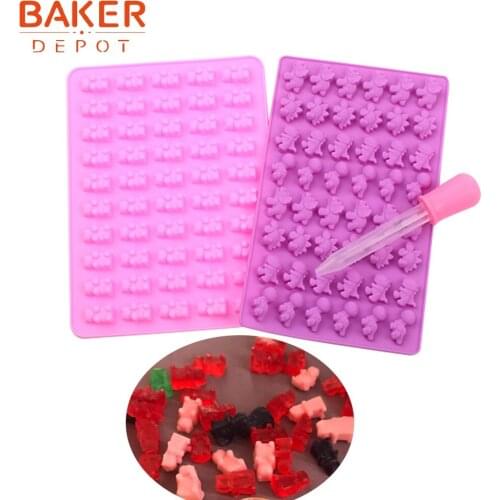 BAKER DEPOT Bear Candy Gummy Mold Silicone mold for Chocolate Ice cube dinosaur sugar candy Cake Decoration Tool with Dropper