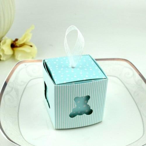 Blue Pink Yellow Paper Gift Box with Handles Cartoon Animal Bear Party Bags Candy Box for Baby Shower Birthday Party Supplies