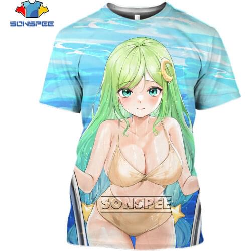 SONSPEE 3D Anime Sexy Beauty Bikini Print T-shirt Summer Otaku Beach Swimwear Goddess Fashion Trend Oversized Short Sleeve Cloth
