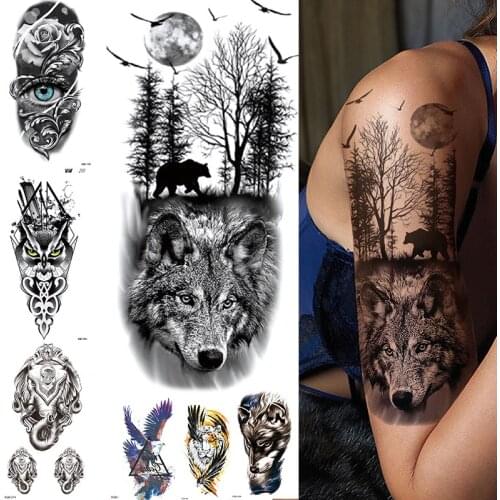 Lion Stickers Wolf Tiger Skull Temporary Tattoo Women Man Fake Tattoo Black Sexy Art Chest Arm Body Jewelry Phoenix Sticker