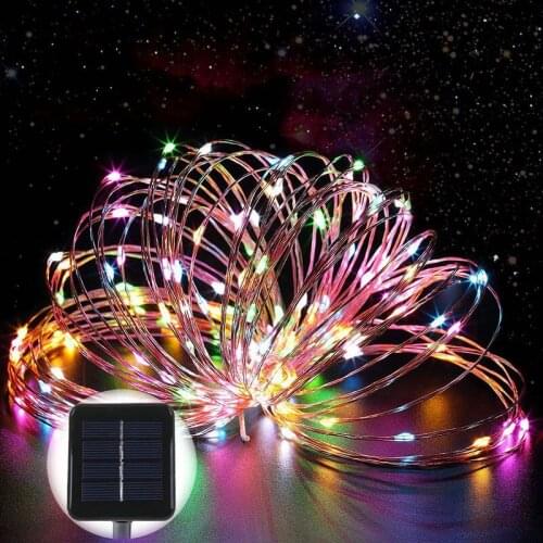 Solar powered 10M 100LED starry Copper Wire LED String Fairy Light vine lamp Xmas Christmas Wedding party home Decor-colorful