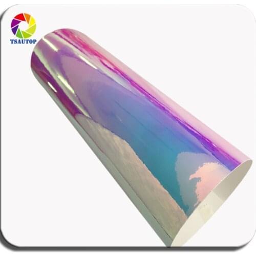 TSAUTOP 1.37X18M Air free bubbles Rainbow Laser Chrome car vinyl wrap holographic vinyl sticker