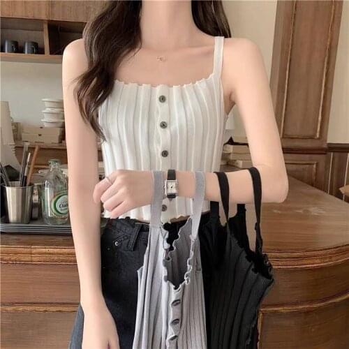 Summer T Shirt Women Contracted single-breasted Condole Belt Sleeveless Vest Inside Garment 2021 Harajuku Tshirt WBX8285