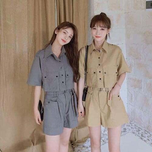 Womens Suit Overalls Casual Suit Ins Japanese Loose Thin Short Sleeve Shirts Short Pants Fashion Two Piece Sets 2021 Summer New