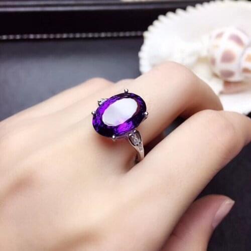 Big size purple Amethyst gemstone ring for women fine jewelry women ring natural real gem 925 sterling silver birthday gift sale