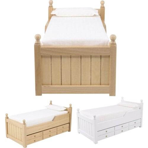 1/12 OB11 Dollhouse Mini Furniture Birch Wooden Drawers Kids Bed Toy Ornament Toys For Girls Birthday Christmas New Year Gift