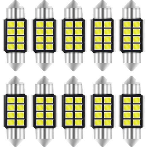 10pcs C5W LED Car Interior Light Festoon 31mm 36mm 39mm 42mm 8 LED 2835SMD 6000K White Dome Reading Light Auto Lamp 12V