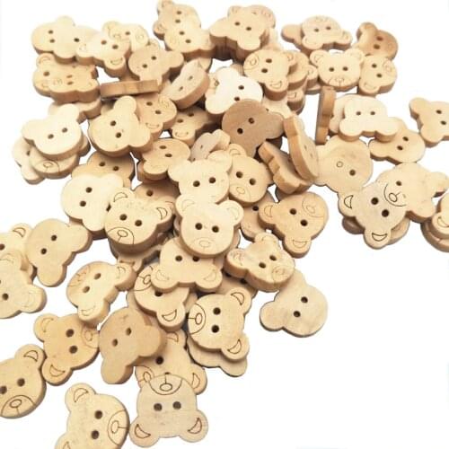20Pcs/50Pcs/100Pcs Decorative Bear Wooden Buttons Natural Teddy Bear Charms 2Holes Wood Sewing Buttons for Children 7NK247