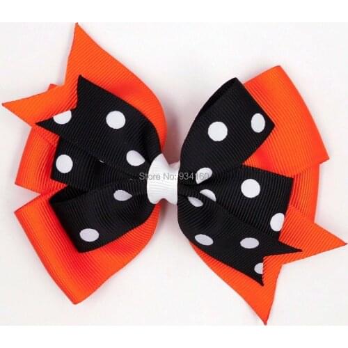 4.5" Holiday Helloween double pinwheel dot children girl bow headwear headdress clip 12pcs/lot