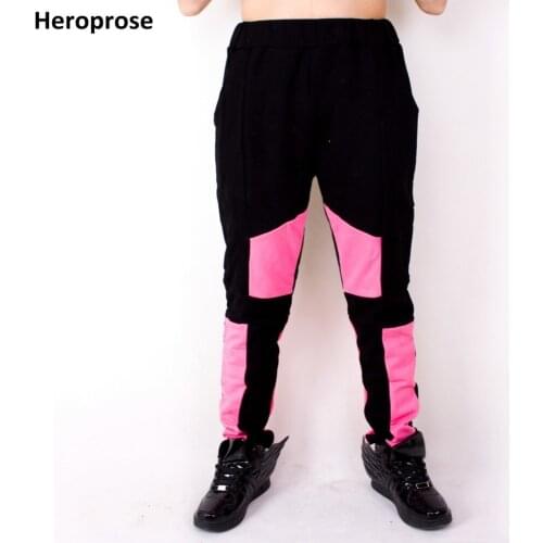 New Autumn and Winter Jazz women men hip hop Harem pants 100% Cotton Trousers Black Pink Patchwork performance wear sweatpants