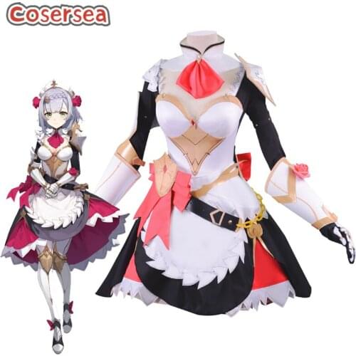 Cosersea Game Genshin Impact Noelle Knight Cosplay Costume For Women Top Headwear Outfit Belt Gloves Halloween Full Set