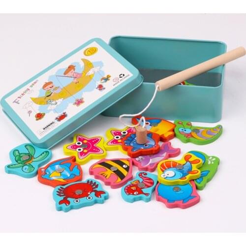 Baby Digital Beads Wood Fishing Game Toys Set Marine Biological Congnition Magnetic Fishing Set Toys for Kids Gifts