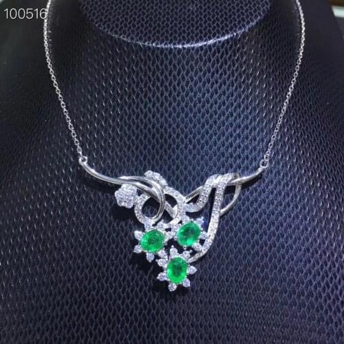 Extravagant fashion flame Flower natural green emerald Necklace Natural gemstone Pendant Necklace S925 Silver woman party gift