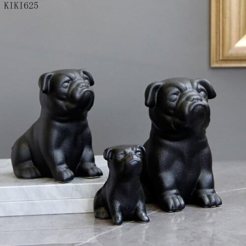 European Ceramic Bulldog Black Frosted Animal Decoration Living Room Bookcase Puppy Crafts Decor Home Decoration Birthday Gifts