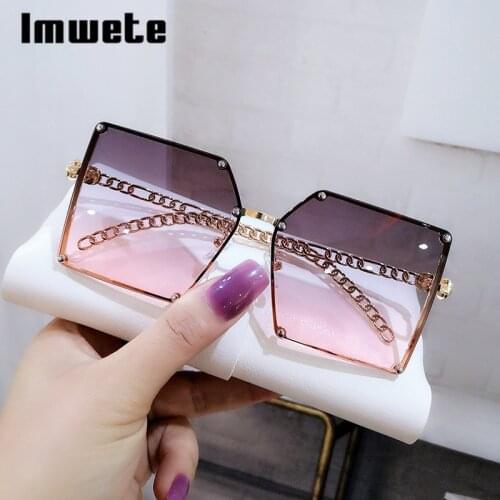 Imwete Fashion Rimless Square Sunglasses Trendy Rectangle Oversized Sun Glasses Traveling UV400 Shades For Men Women Eyeglasses