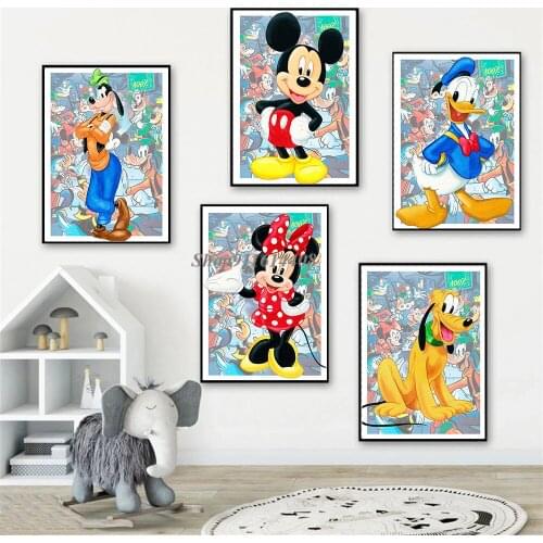 Canvas Painting Disney Cartoon Anime Mickey Mouse Donald Duck Poster and Prints Wall Art Picture for Kids Living Room Home Decor