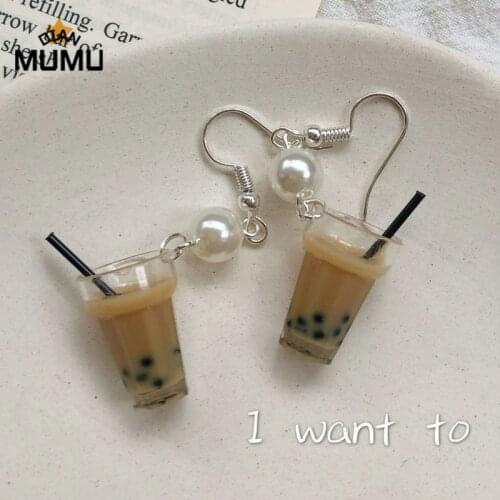 Korean Version Personality Creative Hand-made Pearl milk tea earrings summer girls ear jewelry earrings Gifts For Cute Women