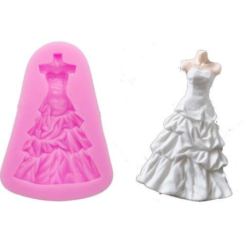 Beautiful bride wedding dress skirt silicone mould fondant cake decoration baking tools F0690