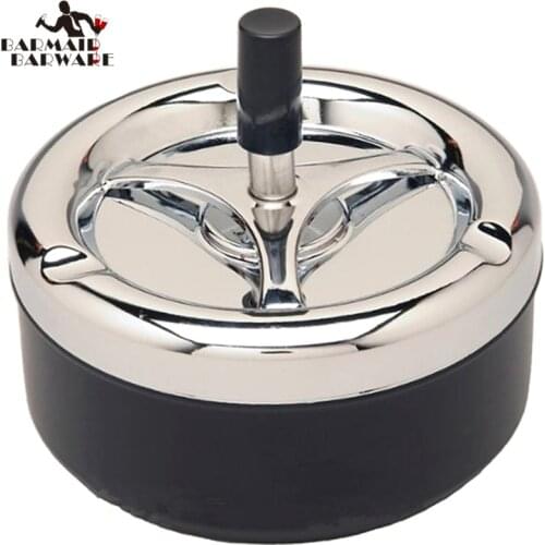 Black Round Push Down Ashtray Metal SpinningTray Easy to Clean Black Color Air Tight Bar Accessory