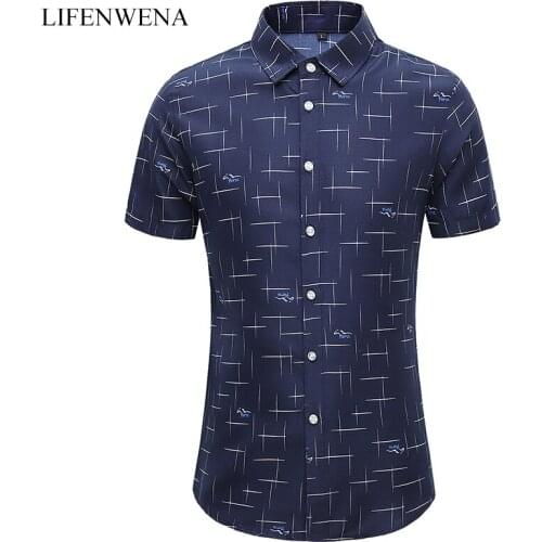 LIFENWENNA Summer Casual Shirt Men New Fashion Geometric Printed Short Sleeve Shirts Male Plus Size Business Office Shirt M-7XL
