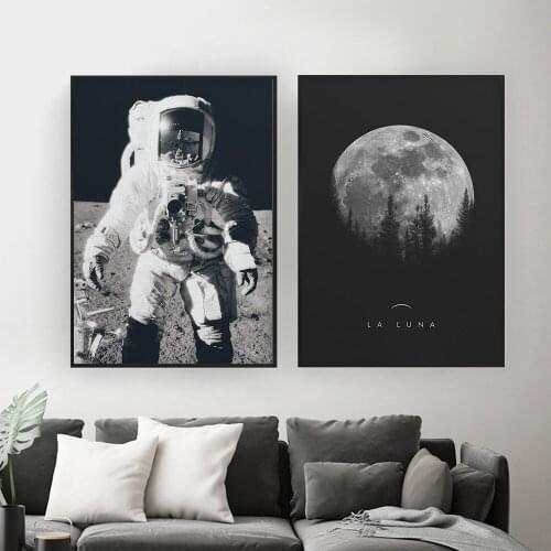 Moon Lunar Astronaut Art Canvas Painting Wall Pictures Moon Landing Photography Canvas Art Print And Poster Vintage Room Decor