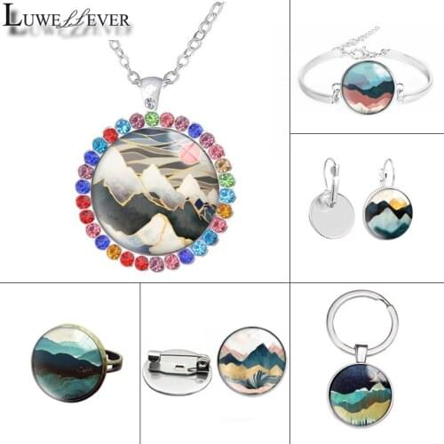 New 587 Mountain Glass Necklace Bracelet 25mm Double Sided Round Glass Cabochon Jewelry For Unisex Charm Pendant