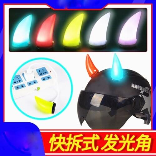 Fashion Punk Style Motorcycle Helmet Decoration Luminous Devil Horn Adhesive Led Rechageable