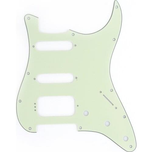 Musiclily Pro 11-Hole Round Corner HSS Guitar Strat Pickguard for USA/Mexican Strat 4-screw Humbucking Pickup, 3Ply Aged Green